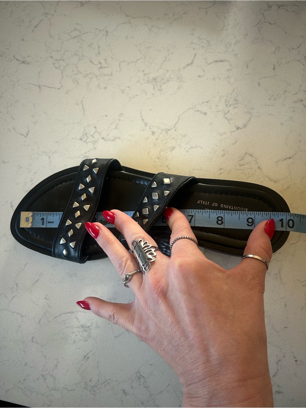 Donald J. Pliner Black Italian Leather Studded Double Strap Low Heel Sandals - Picture 13 of 16